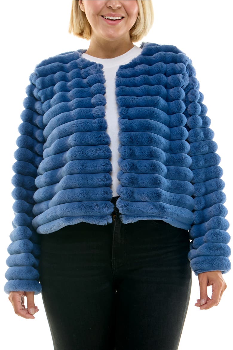 Faux Fur Bolero Jacket, Main, color, DENIM BLUE
