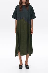 BIMBA Y LOLA Asymmetric Lace Overlay Midi Dress