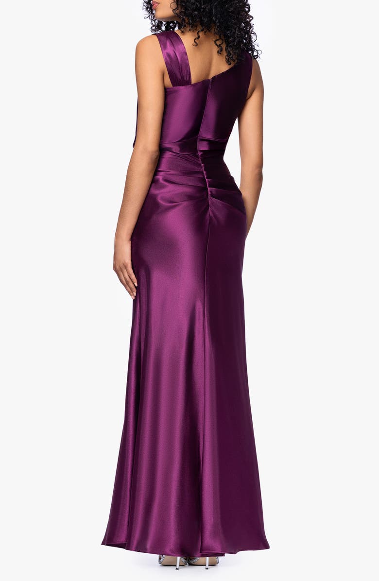 Betsy & Adam Ruched Charmeuse Sheath Gown, Alternate, color, Plum
