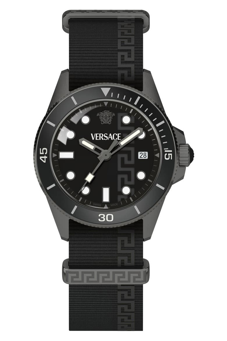 Greca Force Fabric Strap Watch, 42mm, Alternate, color, GUNMETAL