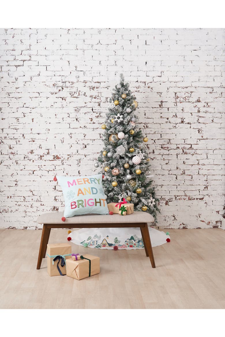 Merry And Bright Snowflakes Tufted with Poms Throw Pillow 18" x 18", Alternate, color, Blue