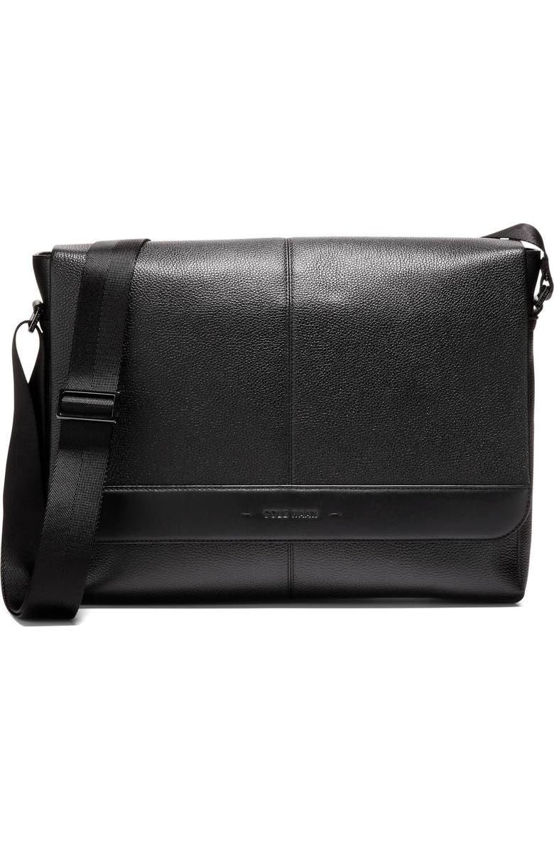 Cole Haan Triboro Leather Messenger Bag, Main, color, Black