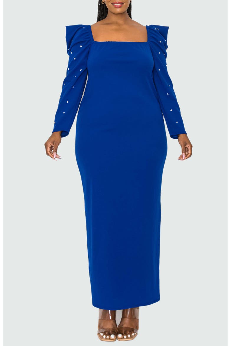 Evangeline Rhinestone Long Sleeve Gown, Main, color, ROYAL