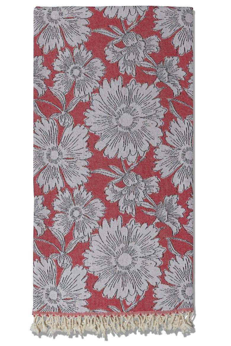 Garden Flower Organic Cotton Medium Weight Throw Blanket, Alternate, color, Red