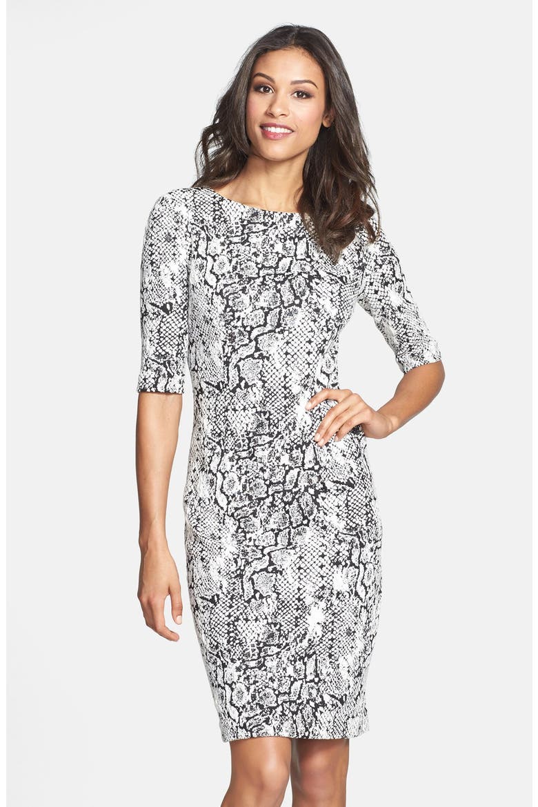 Jacquard Knit Sheath Dress, Alternate, color, IVORY/ BLACK