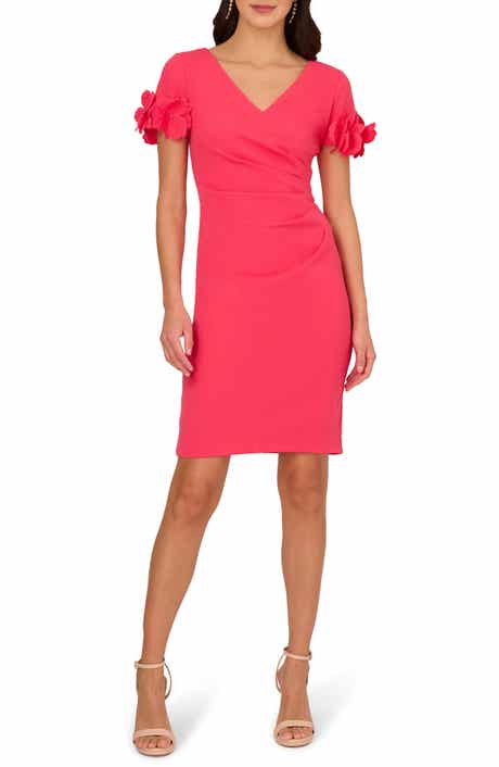 3D Flower Cuff Crepe Faux Wrap Dress