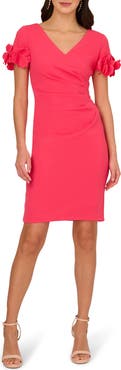 Adrianna Papell 3D Flower Cuff Crepe Faux Wrap Dress