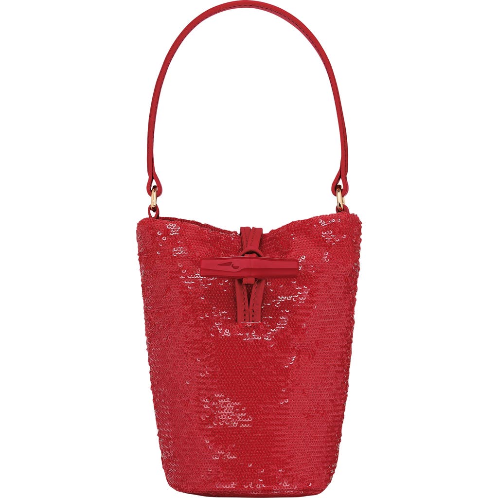 Longchamp Le Roseau Sparkling Bucket Bag In Red