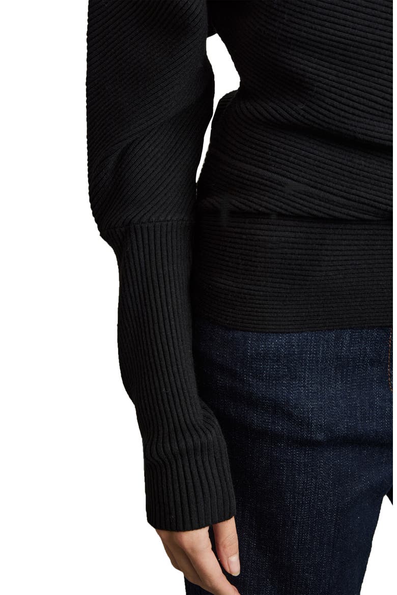 Lorna Off the Shoulder Rib Sweater, Alternate, color, BLACK