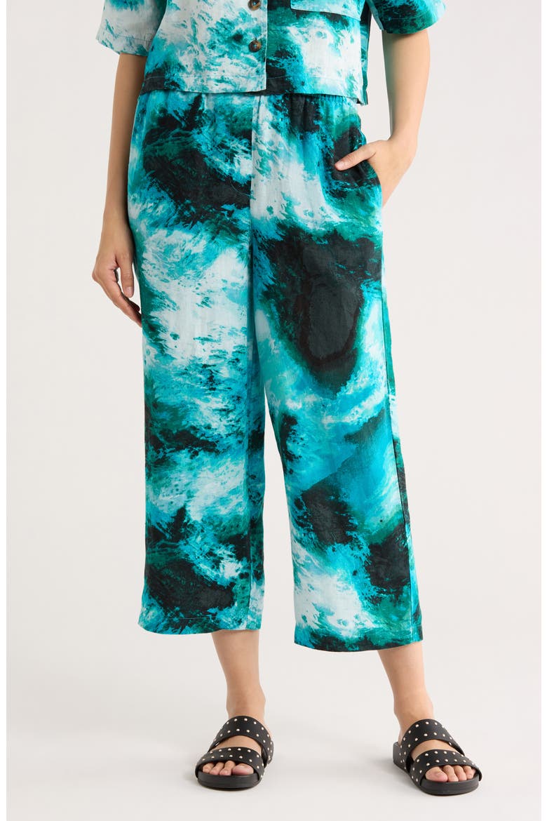 Print Linen Pants, Main, color, TIDAL BRUS