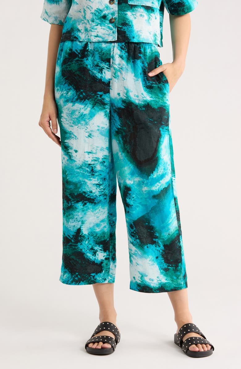 DKNY Print Linen Pants, Main, color, Tidal Brus