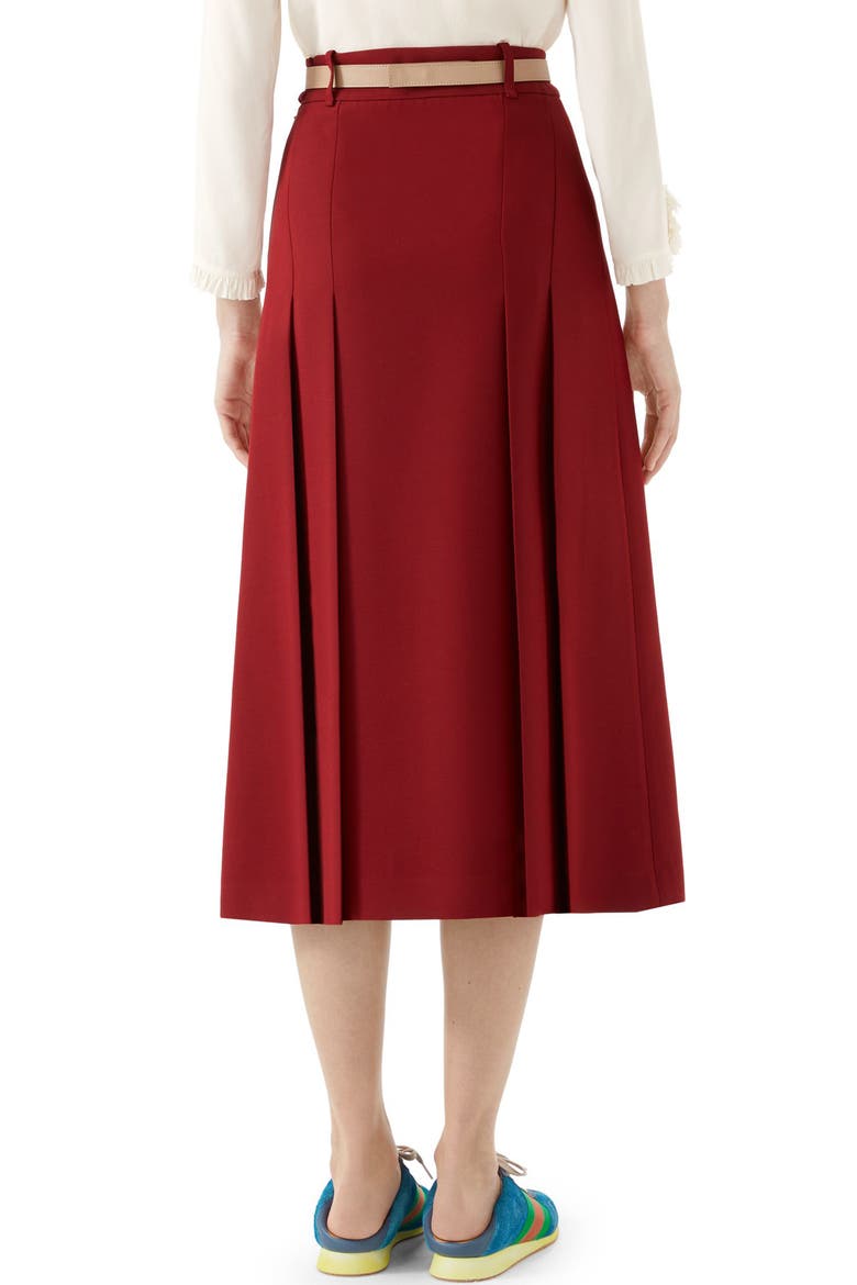 Logo Belt Pleated Midi Skirt, Alternate, color, REAL MAGENTA