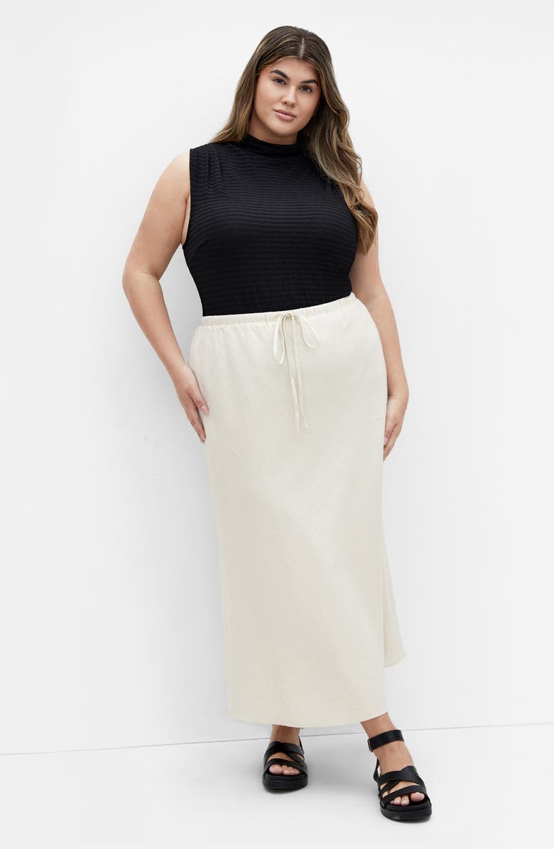 City Chic Vivien Linen Blend Drawstring Skirt, Alternate, color, Cream