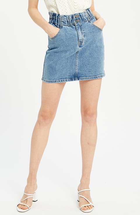 Shirred Waist Denim Skirt