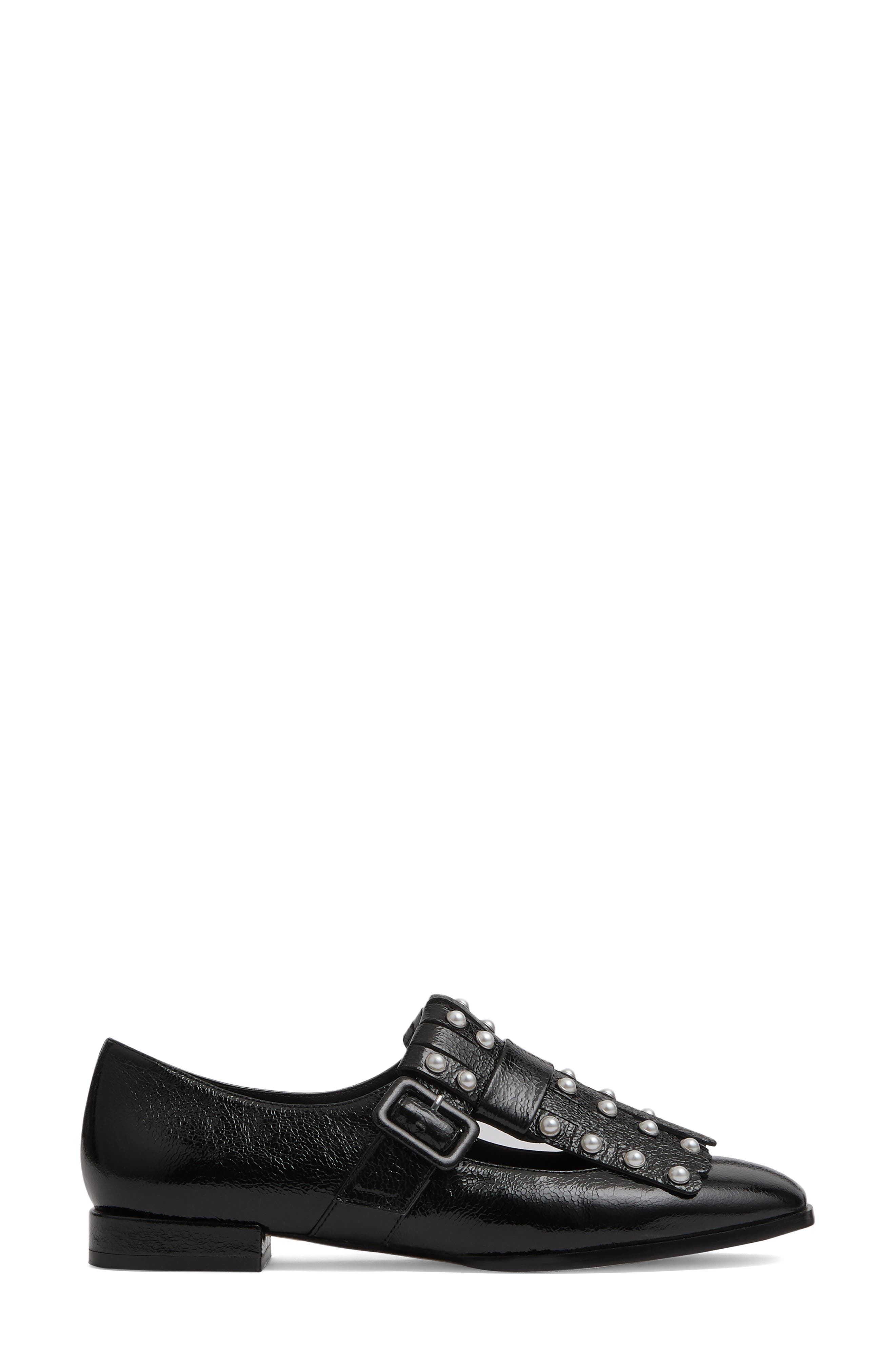 LK Bennett Studded Fringe Loafer, Alternate, color, Black