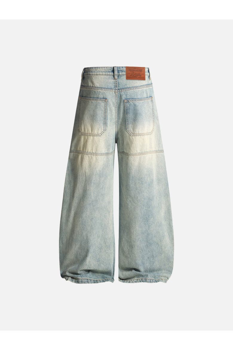 Washed Panel Baggy Barrel Jeans, Alternate, color, Blue