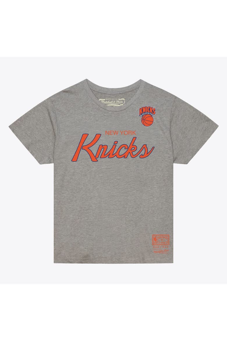 Men's Mitchell & Ness Heather Gray New York Knicks Vintage Wordmark Boxy T-Shirt, Main, color, Heather Gray