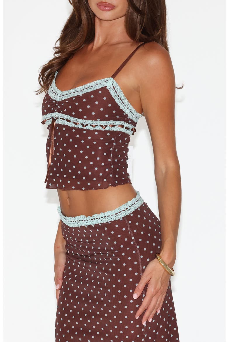 Amara Lace Crop Camisole, Main, color, BROWN/ BLUE POLKA DOT
