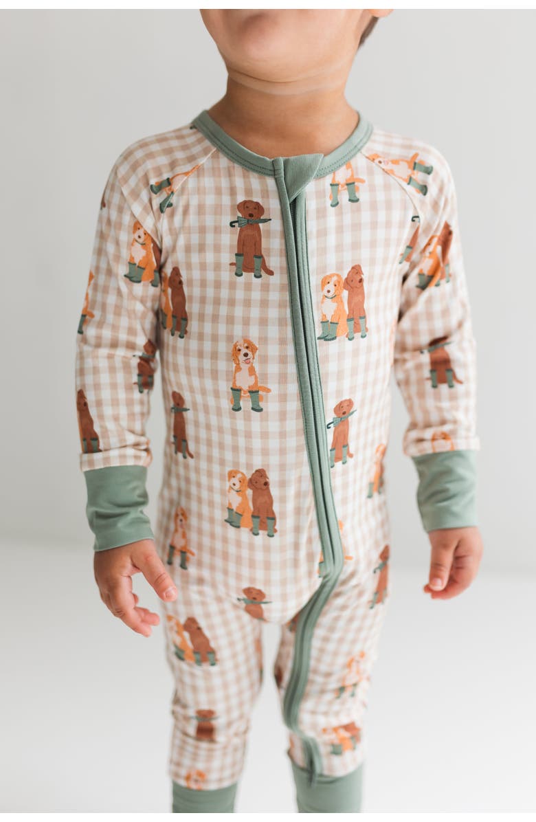 In My Jammers Pup Friends Zipper Romper, Alternate, color, Green Pup Friends