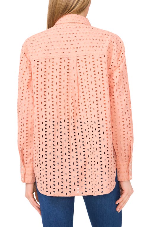Shop Cece Eyelet Embroidered Cotton Button-up Shirt In Peach Rust