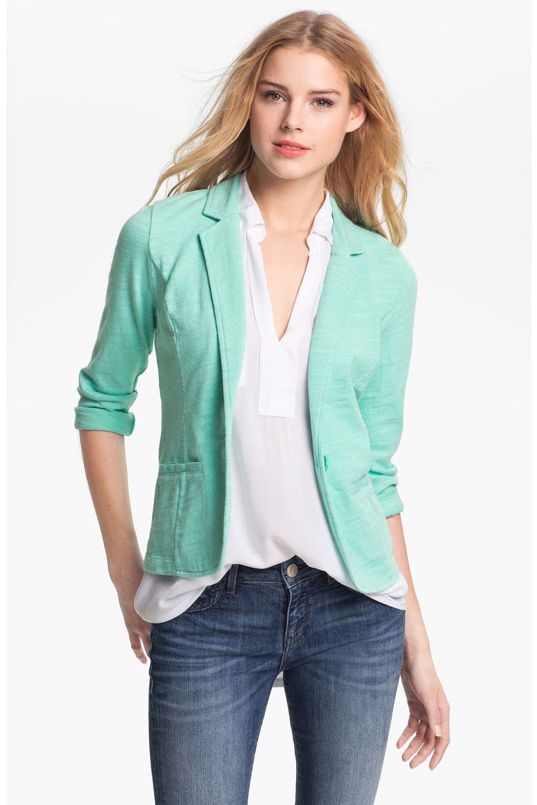 Roll Sleeve Knit Blazer, Main, color, AQUA SKY