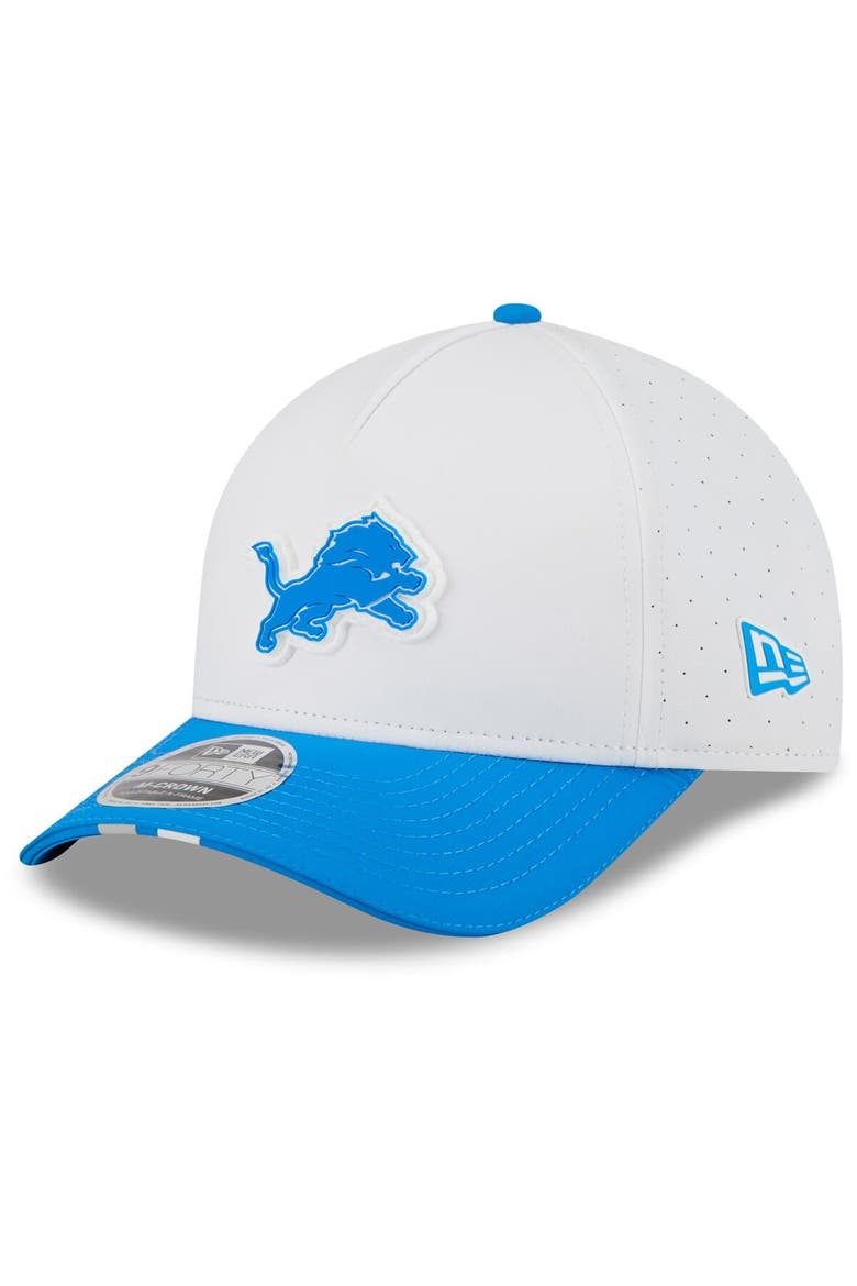 Men's New Era  White/Blue Detroit Lions 2025 NFL Training Camp A-Frame 9FORTY Adjustable Hat, Main, color, White