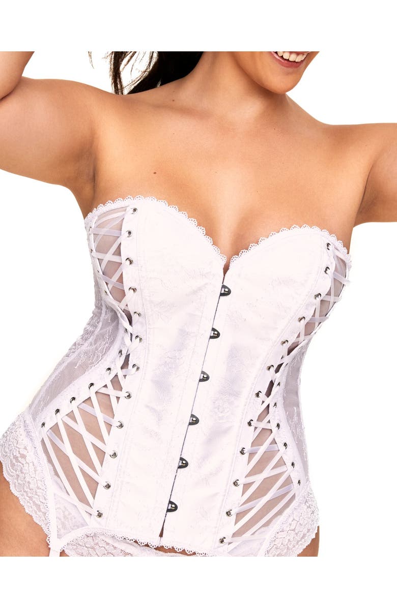 Adore Me Aurora Boned Corset & Thong Set, Alternate, color, White
