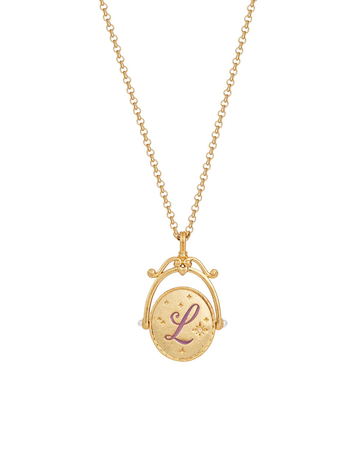 Fable England L Initial Lavender Gold Spinner Chain Necklace