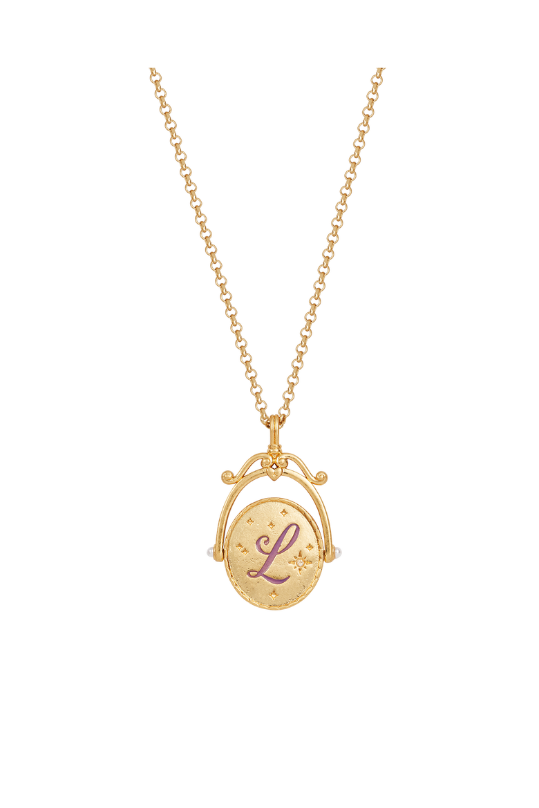 L Initial Lavender Gold Spinner Chain Necklace, Main, color, Gold