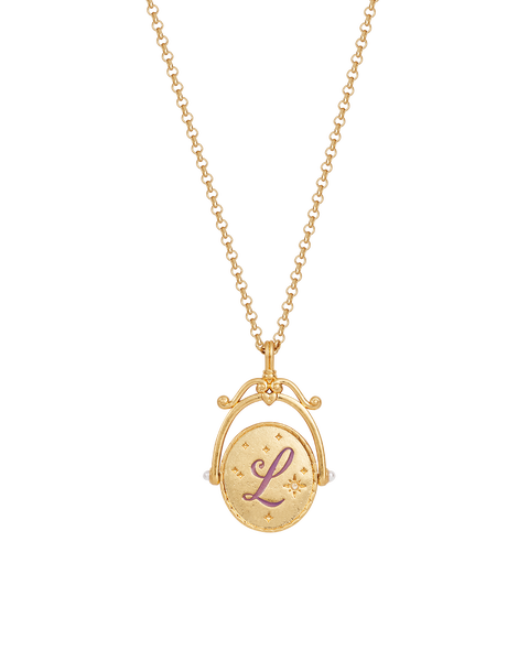 L Initial Lavender Gold Spinner Chain Necklace