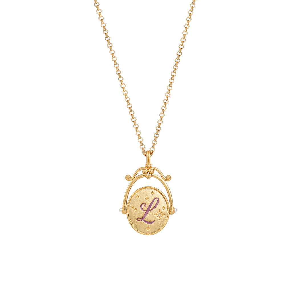 Fable England L Initial Lavender Gold Spinner Chain Necklace