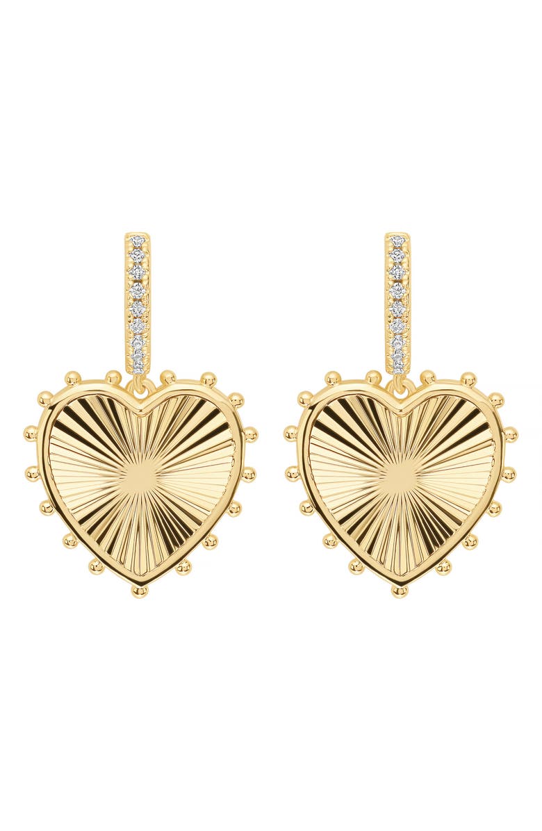ATHRA LUXE Dolcle Sole Fluted Heart Drop Hoop Earrings, Main, color, Gold