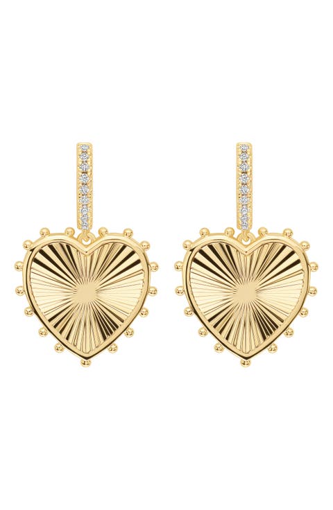 Dolcle Sole Fluted Heart Drop Hoop Earrings