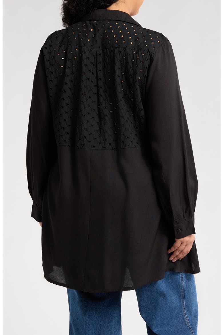 Eyelet Button-Up Shirt, Alternate, color, BLACK
