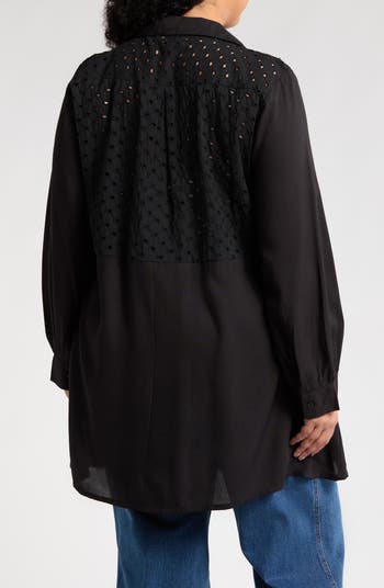 Eyelet Button-Up Shirt