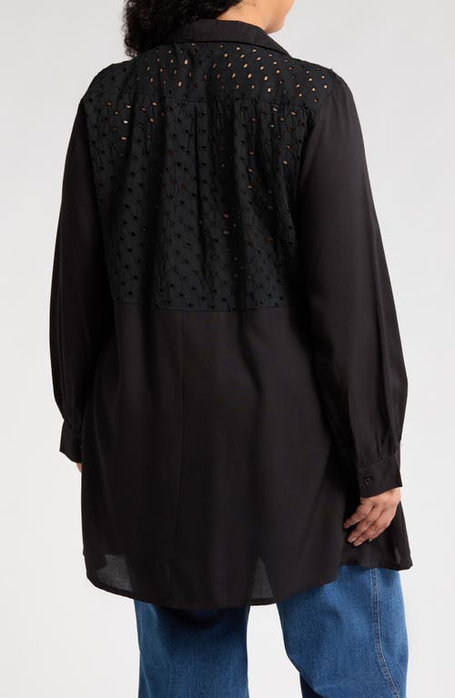 Boho Me Eyelet Button-up Shirt In Black