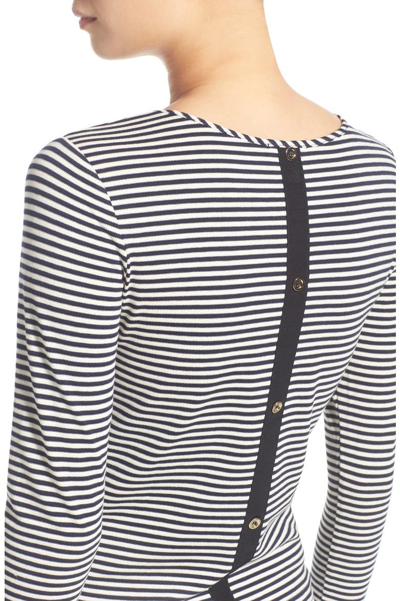 Stripe Button Back Top, Alternate, color, NAVY WAFFLE STRIPE