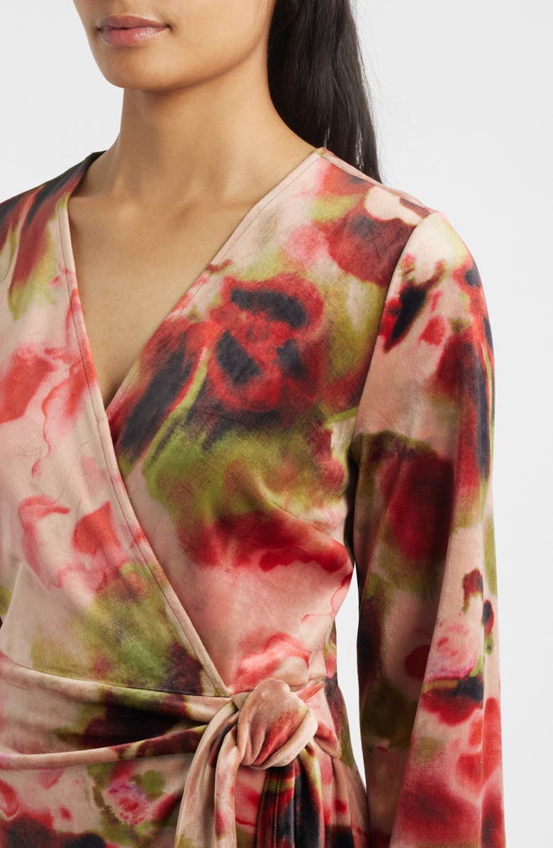 Sam Edelman Moody Long Sleeve Velvet Faux Wrap Midi Dress, Alternate, color, Pink/ Red/ Green