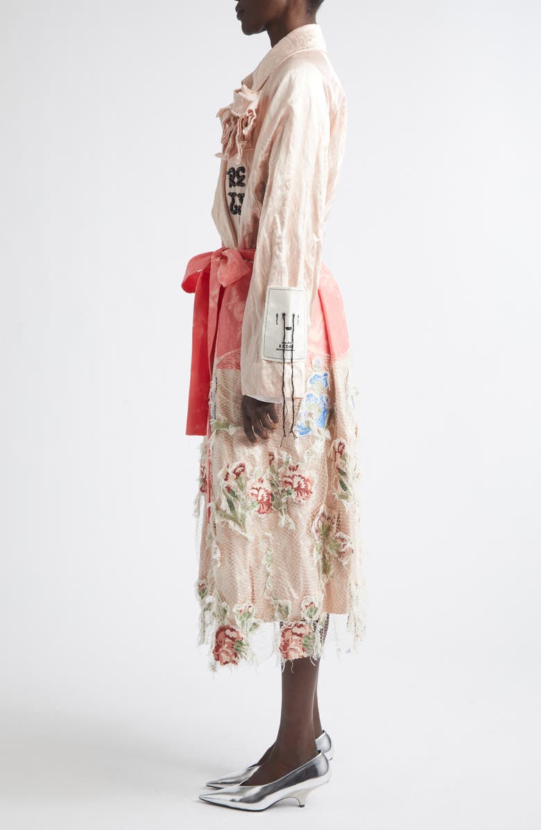 Erdem Embellished Textured Satin Trench Coat, Alternate, color, Cameo Pink