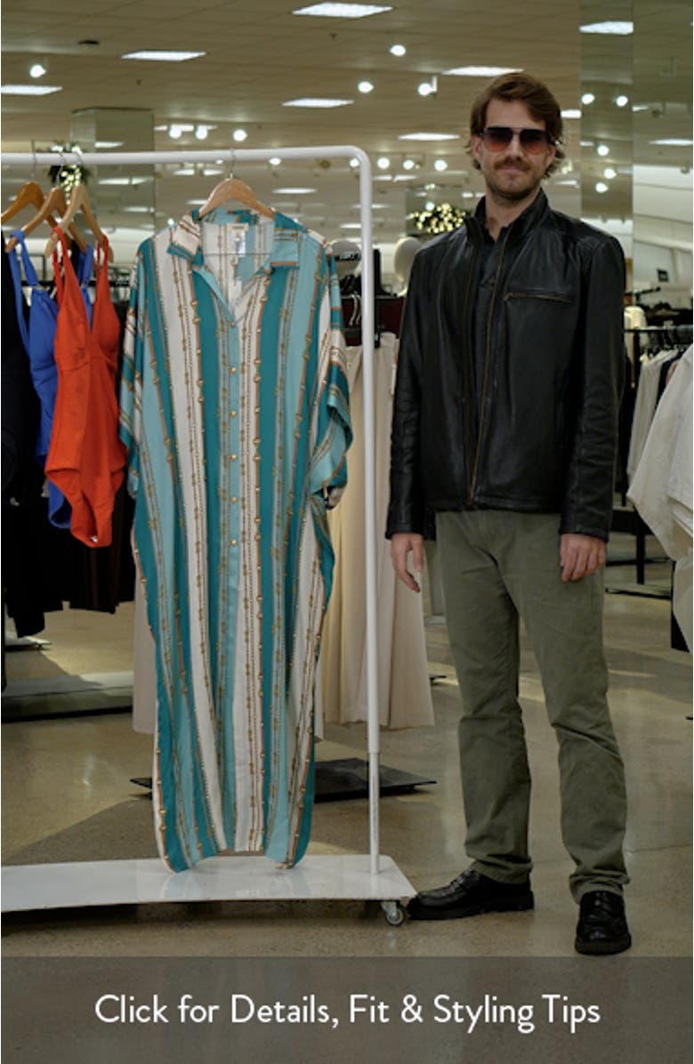 Wrena Belt Stripe Satin Maxi Cover-Up Shirtdress, sales video thumbnail