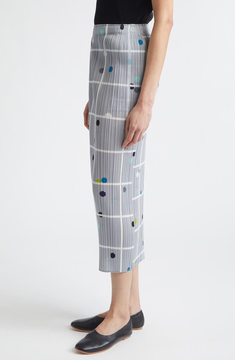 Pleats Please Issey Miyake Crossing Dots Print Pleated Midi Skirt, Alternate, color, Light Gray