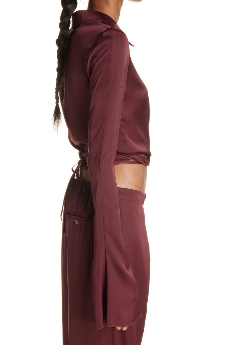 Acne Studios Teba Crop Stretch Satin Wrap Blouse, Alternate, color,