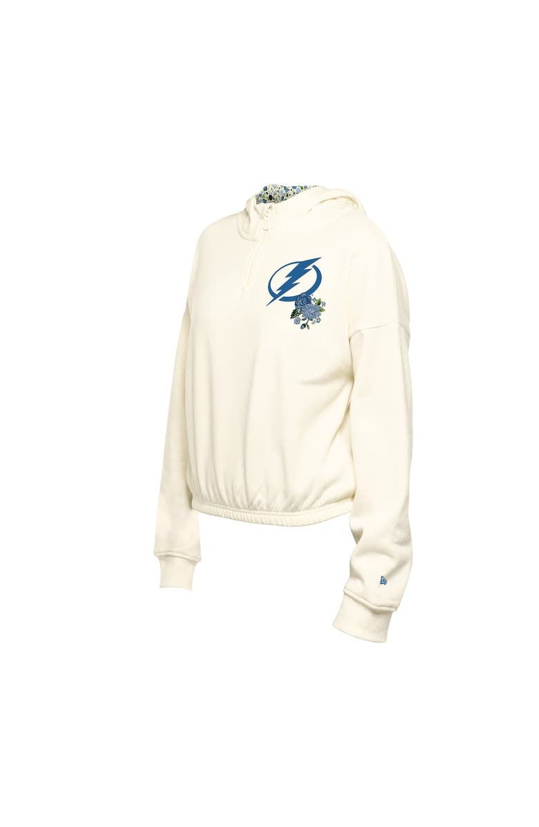 New Era Women's New Era Cream Tampa Bay Lightning Glam Game Quarter-Zip Cropped Floral Hoodie Pullover, Alternate, color, Cream