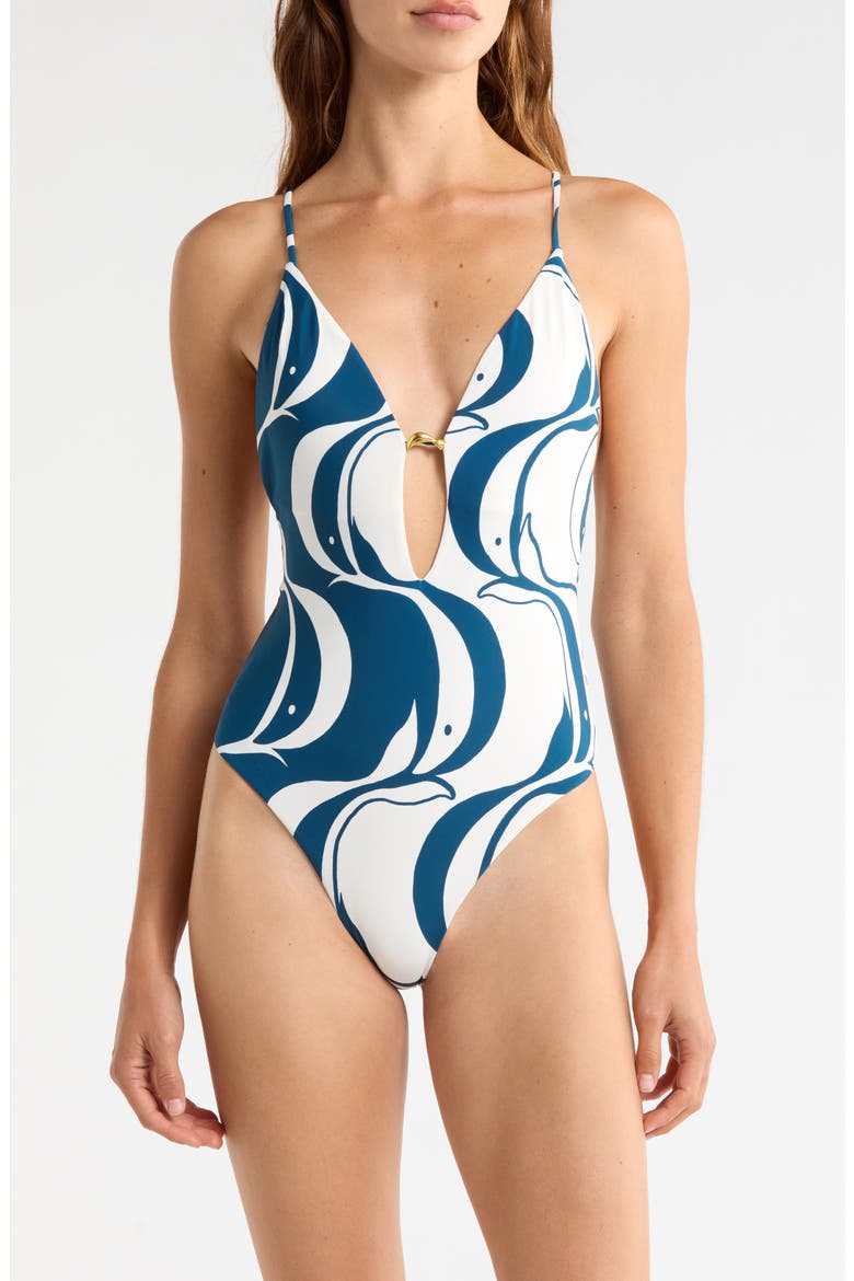 Fish Print One-Piece Swimsuit, Main, color, PEIXE COPA
