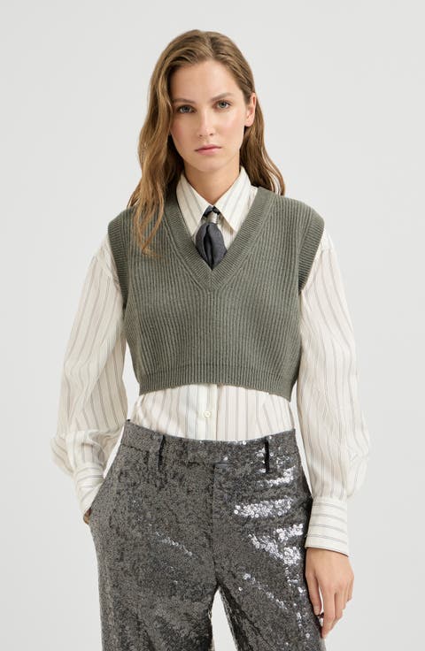 Cashmere rib knit sweater vest