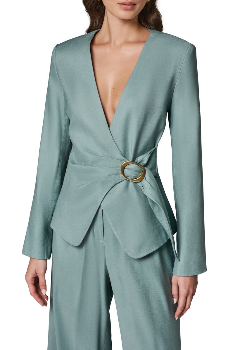 Donna Karan New York Linen Blend Wrap Jacket, Main, color, Waterlily