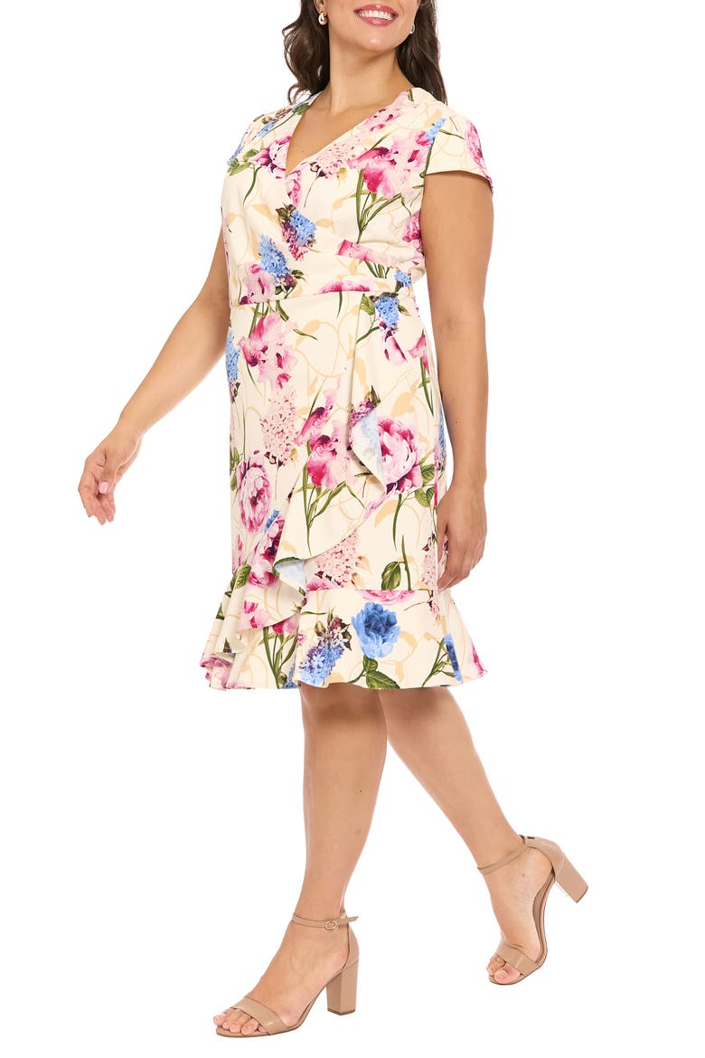Flounce Ruffle Print Dress, Alternate, color, IVORY/ PINK