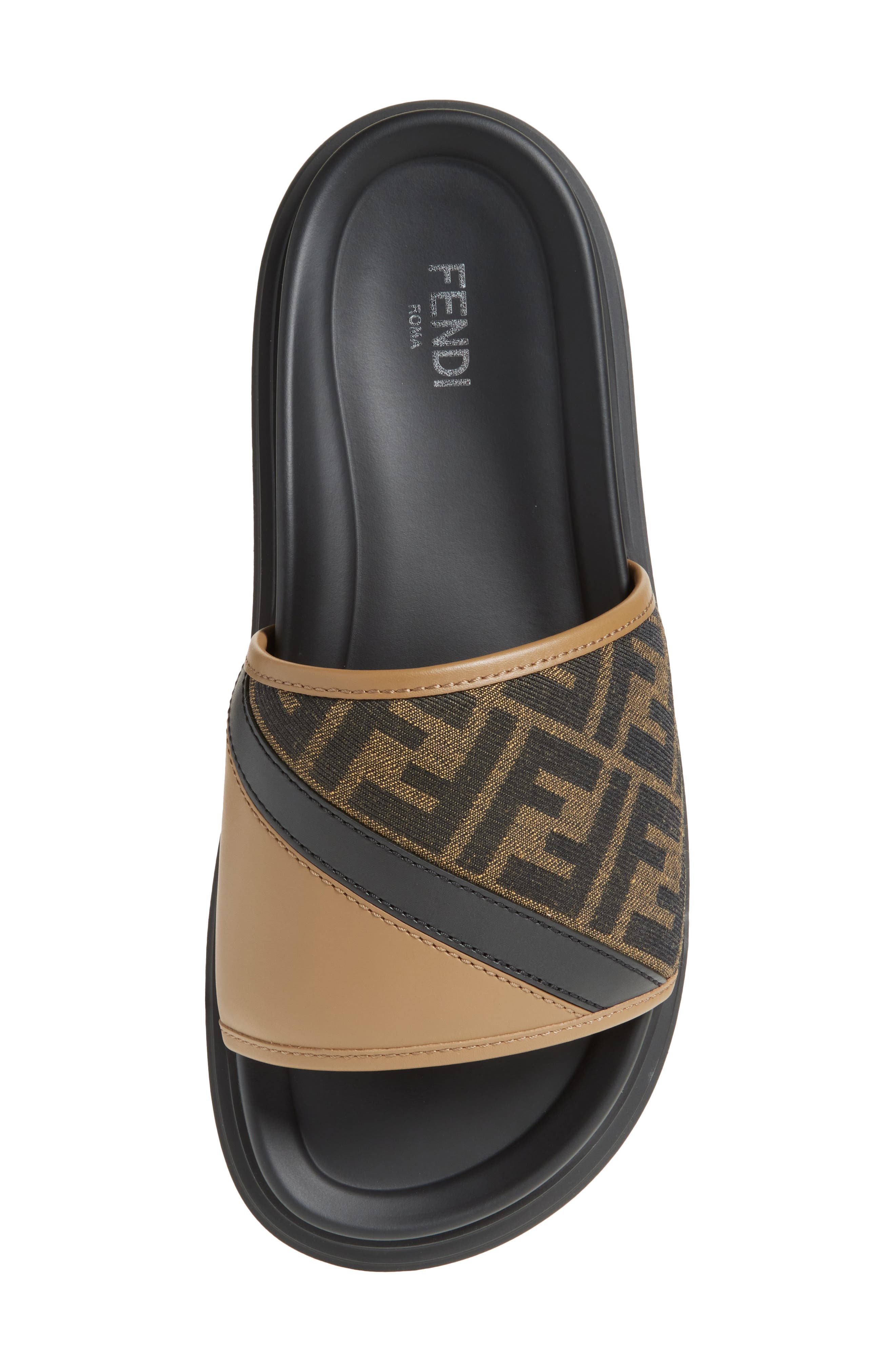 Fendi Diagonal Slide Sandal, Alternate, color, Sand.ner.tabacc.nero