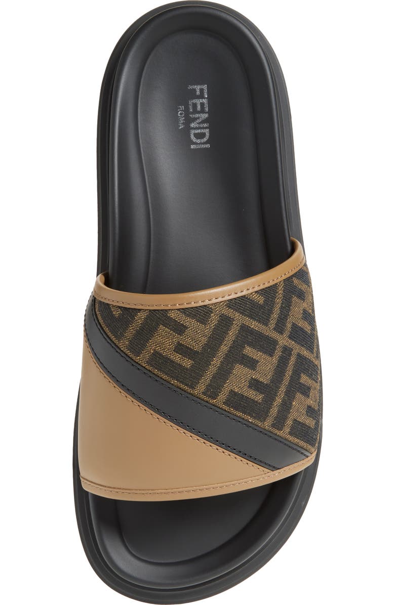 Fendi Diagonal Slide Sandal, Alternate, color, Sand.ner.tabacc.nero