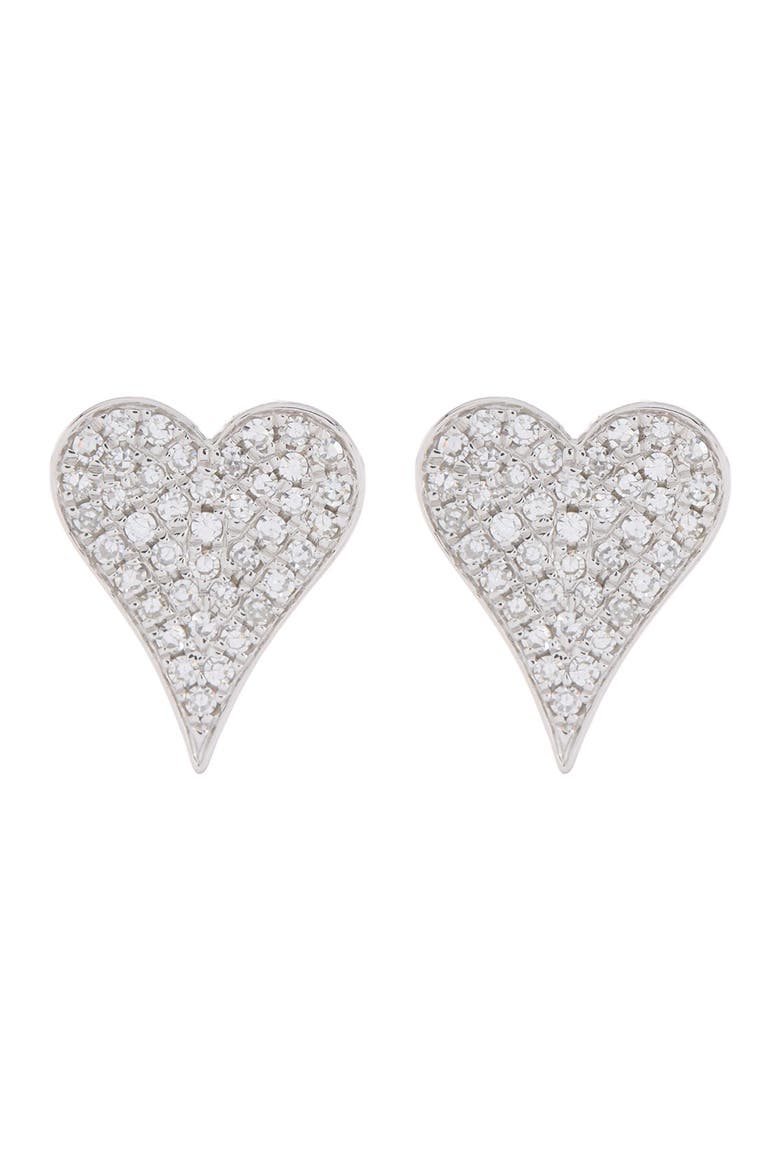 14K White Gold Pave Diamond Heart Shaped Stud Earrings - 0.17 ctw, Main, color, WHITE GOLD/DIAMOND